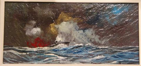 Appraisal: Don Hornberger American th c acrylic on slate battleship in