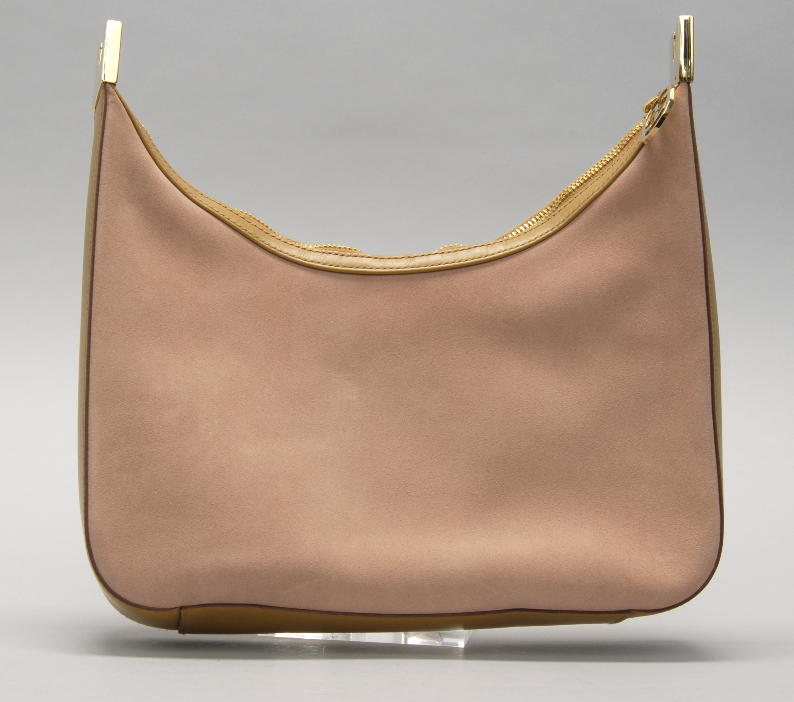 Appraisal: GUCCI PINK SUEDE AND LEATHER SHOULDER BAG Interior zippered pocket