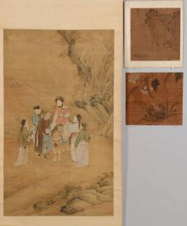 Appraisal: Chinese Scroll w Horse Scroll Fragments st item Chinese watercolor