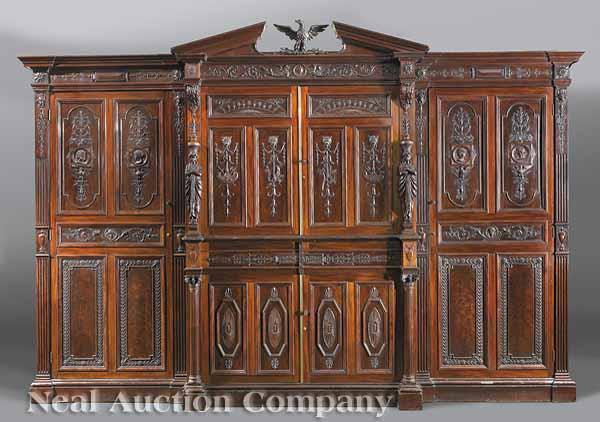 Appraisal: A Monumental English Carved Mahogany Linen Press and Wardrobe th