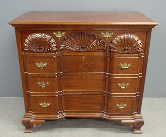 Appraisal: - Rhode Island Chippendale style shell carved mahogany block-front chest