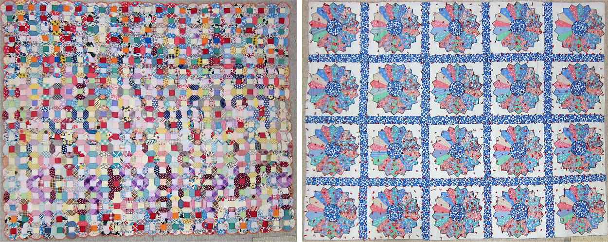 Appraisal: TWO AMERICAN PATCHWORK QUILTS Dresden Plate Variation pieced blocks matching