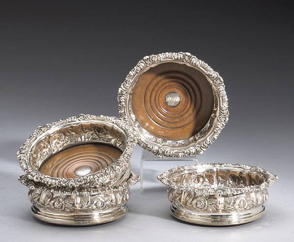 Appraisal: A George IV silver and wood set of four wine