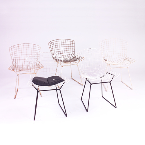 Appraisal: Five Harry Bertoia for Knoll wire garden chairs one with