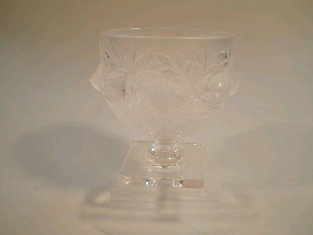 Appraisal: A Lalique pedestal vase moulded in relief with birds perched