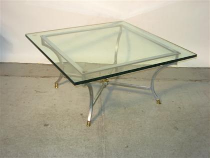 Appraisal: Glass top coffee table with chrome and brass base th