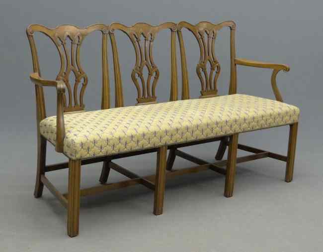 Appraisal: Custom mahogany Chippendale style triple back settee '' W ''