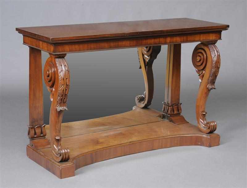 Appraisal: WILLIAM IV CARVED MAHOGANY SIDE TABLE The rectangular top on