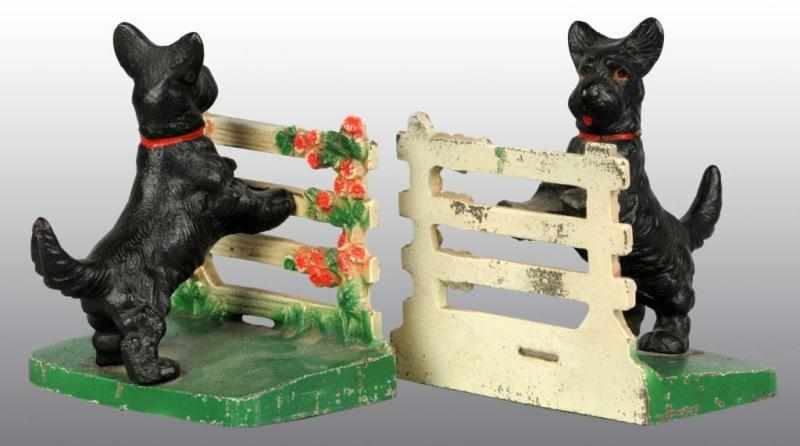 Appraisal: Cast Iron Scottie by Rose Fence Bookends Description Hubley catalog