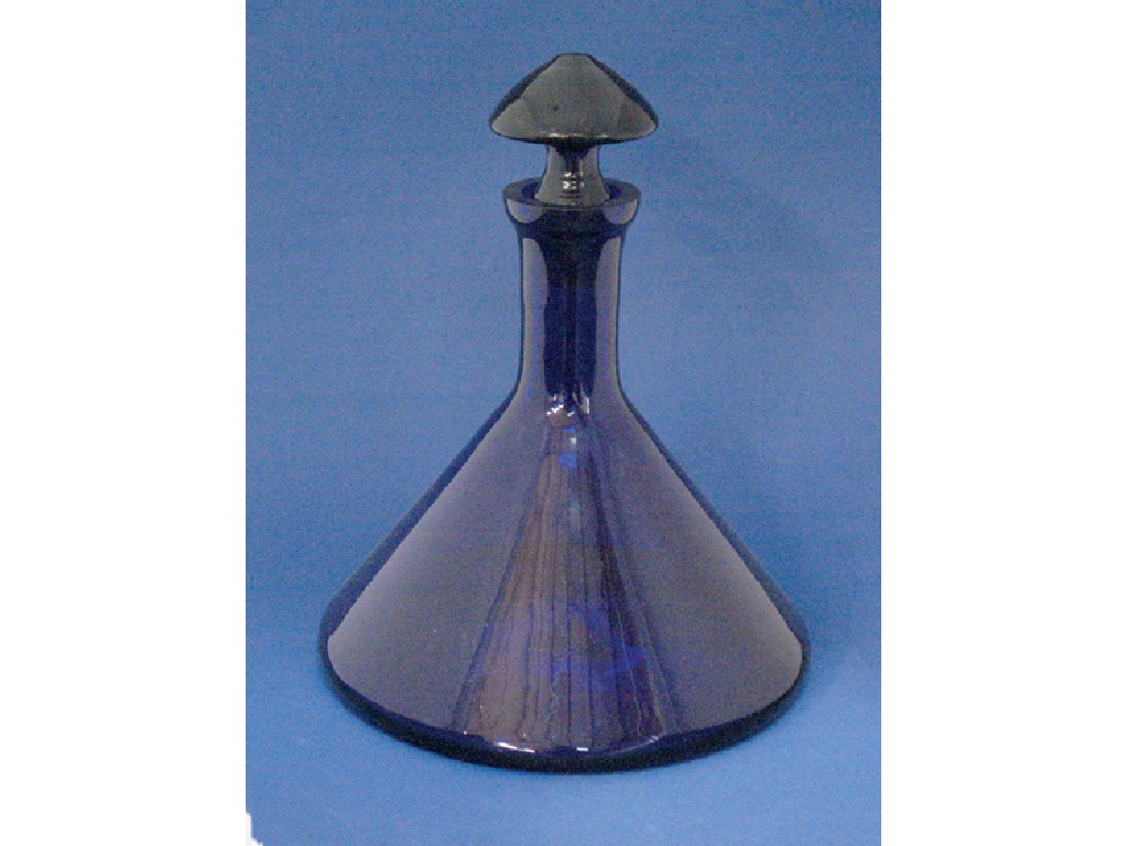 Appraisal: A BRISTOL BLUE SHIPS STYLE DECANTER with a mushroom-shaped stopper