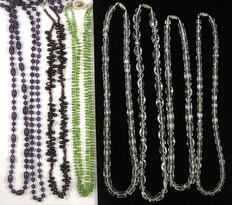 Appraisal: EIGHT BEADED NECKLACES including four with faceted clear crystal beads