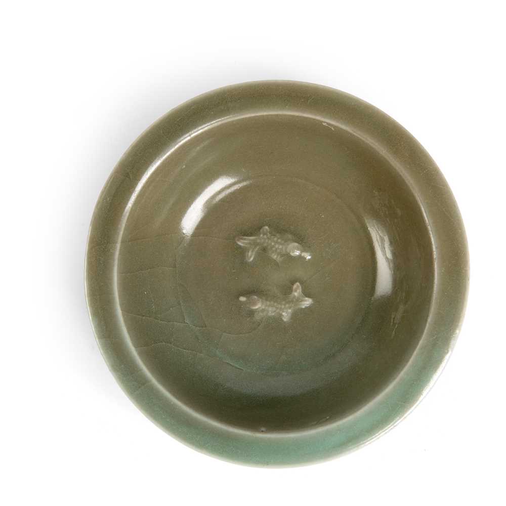 Appraisal: LONGQUAN CELADON 'TWIN FISH' DISH SOUTHERN SONG DYNASTY potted with