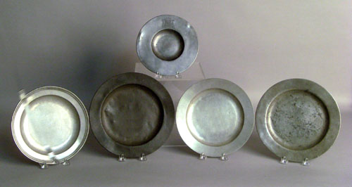 Appraisal: Four English pewter plates th c together with another plate