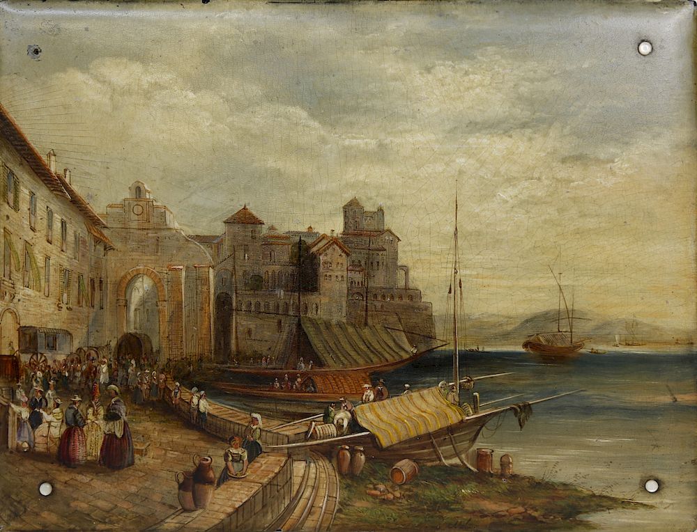 Appraisal: Oil on Panel View of the Port of Mola Italy