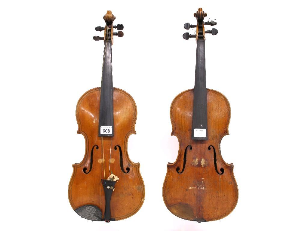 Appraisal: Maggini copy violin cm together with a double purfled violin