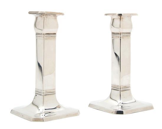 Appraisal: Pair of American Sterling Silver Candlesticks Tiffany Co of square