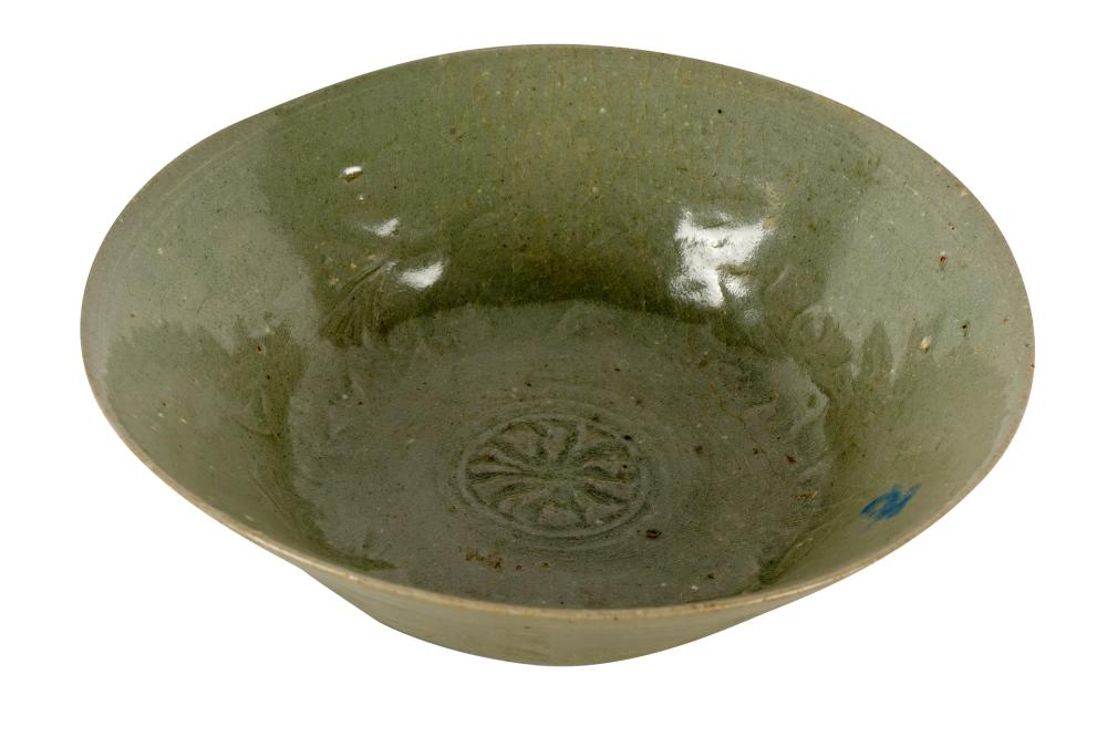 Appraisal: KOREAN CELADON-GLAZED CERAMIC BOWLKoryo Dynasty with impressed decorations Provenance The