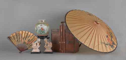 Appraisal: Chinese basket early th c together with a Chinese parasol