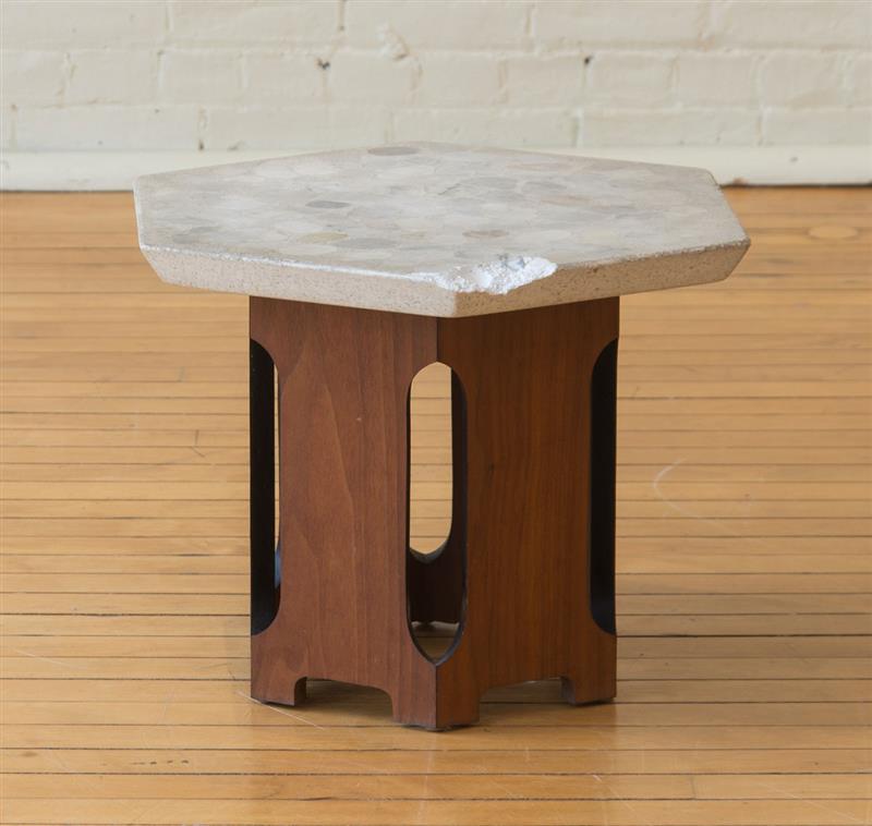 Appraisal: HARVEY PROBBER ATTRIBUTION TERRAZZO TOP WALNUT SIDE TABLE x x