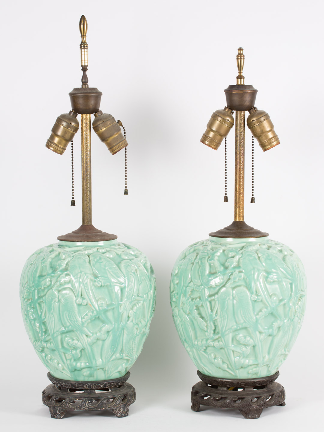 Appraisal: Pair of Stangl pottery Lovebird lamps circa s with original