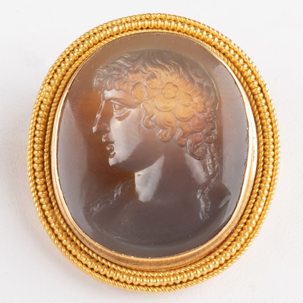 Appraisal: Neoclassical Agate Intaglio of Antinuous Set in a Gold Pin