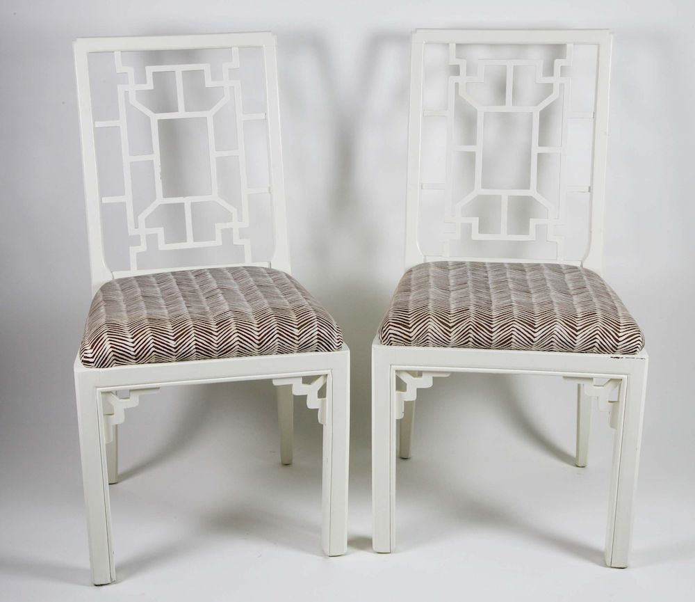 Appraisal: Pair of Contemporary White Painted Chinese Chippendale Style Side Chairs