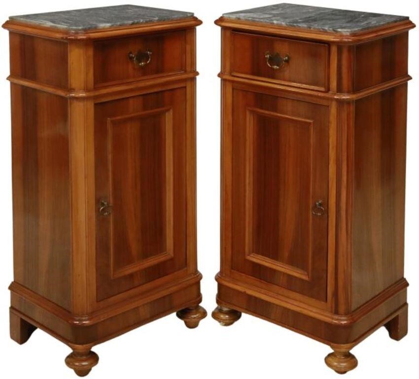 Appraisal: pair Italian walnut bedside cabinets late th c inset marble