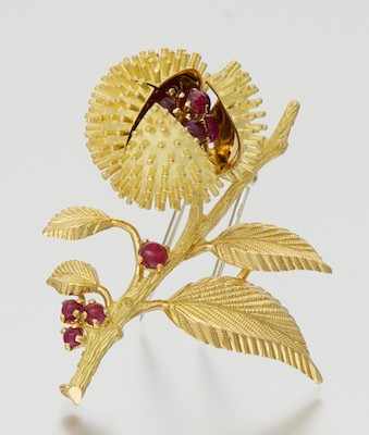 Appraisal: A French k Gold and Ruby Buckeye Brooch k yellow