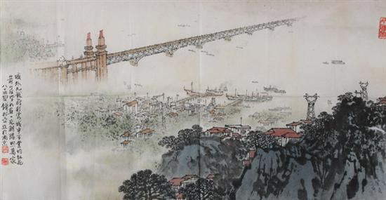 Appraisal: AFTER QIAN SONGYAN Chinese - YANGZI JIANG BRIDGE ink and