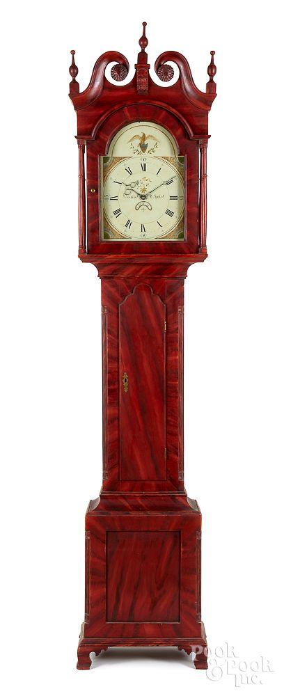 Appraisal: Pennsylvania painted pine tall case clock Pennsylvania painted pine tall