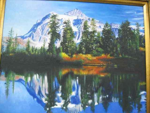 Appraisal: Yang Ying Landscape mountainous lake oil on canvas listed artist