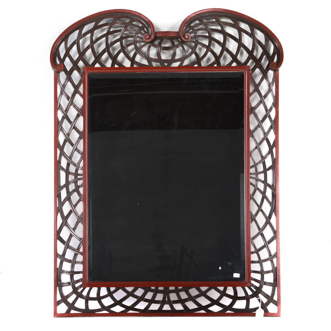 Appraisal: Italian carved and painted wood mirror th century basket weave