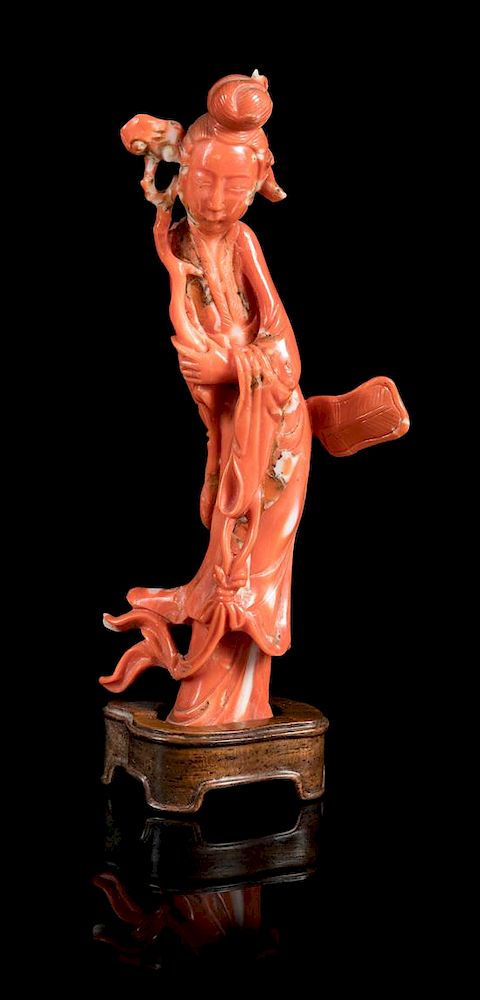 Appraisal: A Carved Red Coral Figure of a Lady Height inches