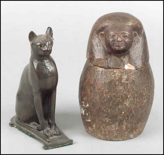 Appraisal: EGYPTIAN STYLE STONE CANOPIC JAR Together with an Egyptian style