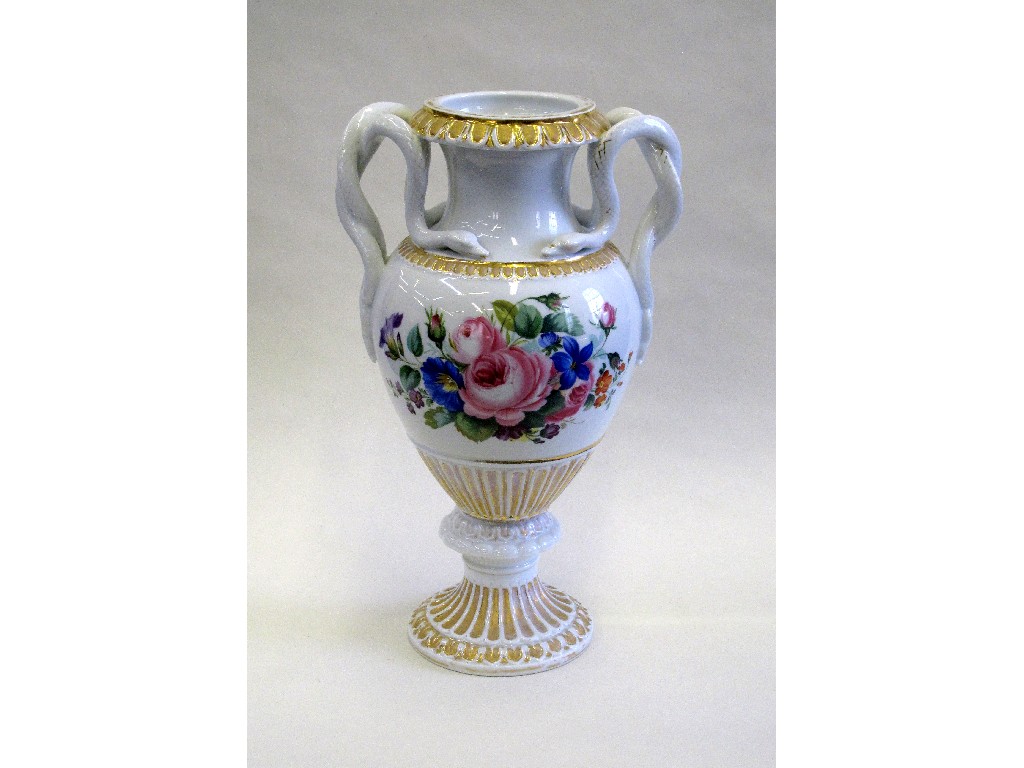 Appraisal: Meissen vase with handpainted floral bouquet decoration and entwined serpent