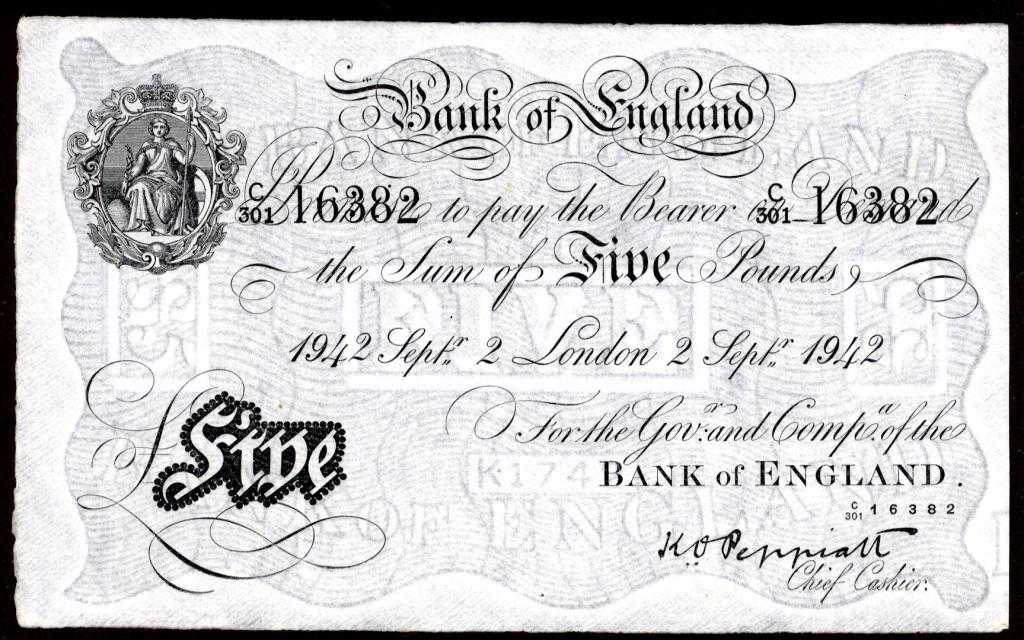 Appraisal: BANK OF ENGLAND K O PEPPIATT WHITE FIVE POUNDS SEPTEMBER