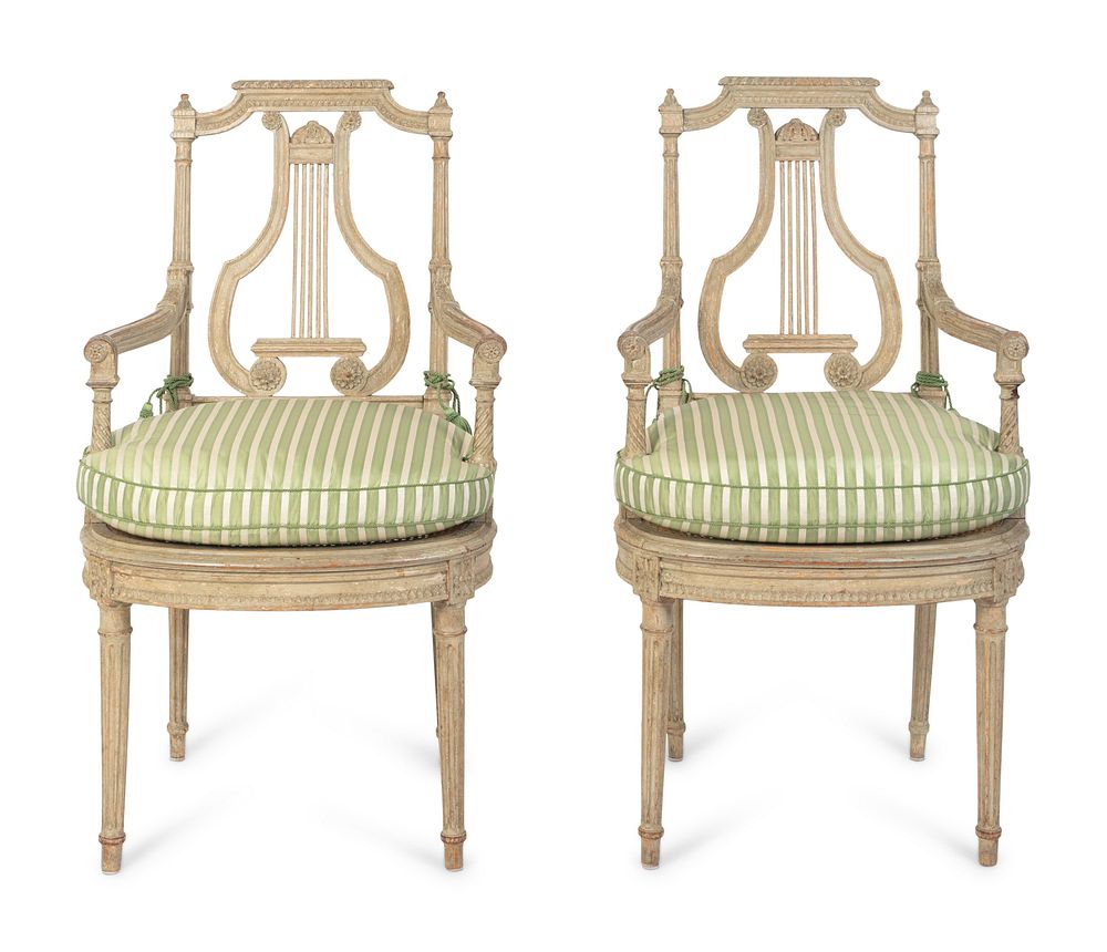 Appraisal: A Pair of Louis XVI Grey-Painted Fauteuils Height x width