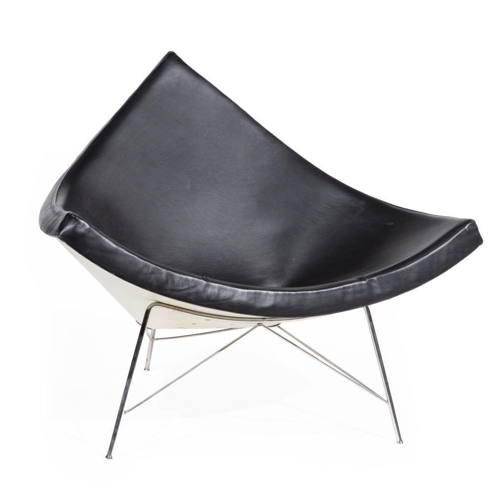 Appraisal: George Nelson Coconut Chair designed fiberglass black leather chromed steel