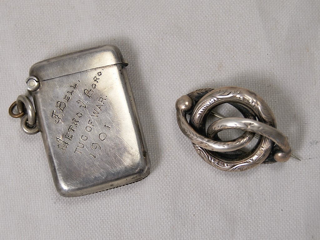 Appraisal: Silver vesta case engraved 'J Bell Tug of War '