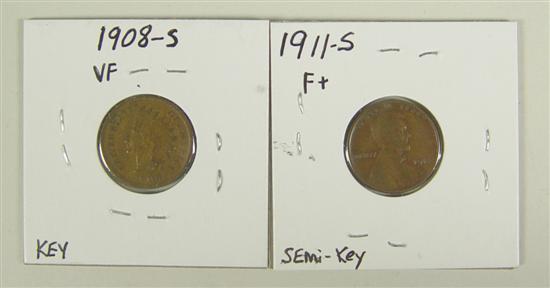 Appraisal: Two Key Date Cents -S Indian nice VF and -S