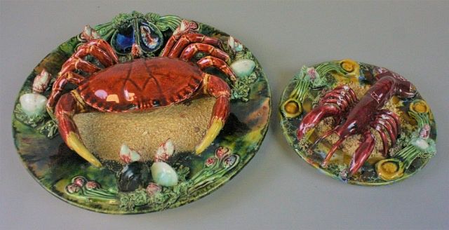 Appraisal: Palissy Ware Majolica Chargers Crab and shell motif charger illegible