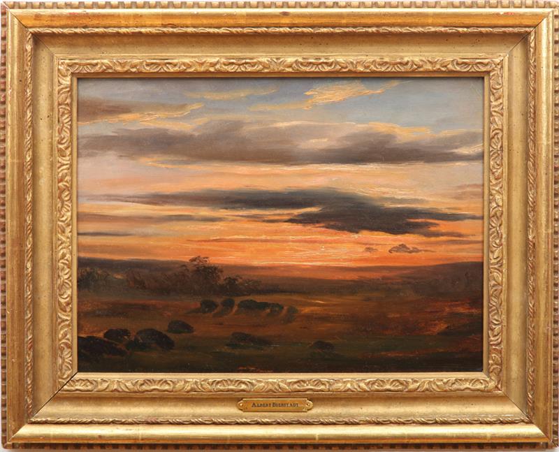 Appraisal: AMERICAN SCHOOL SUNSET Oil on paper laid down on panel