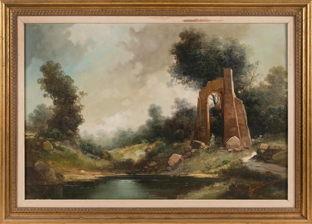 Appraisal: ITALIAN SCHOOL TH CENTURY LANDSCAPE WITH RUINS OIL ON CANVAS