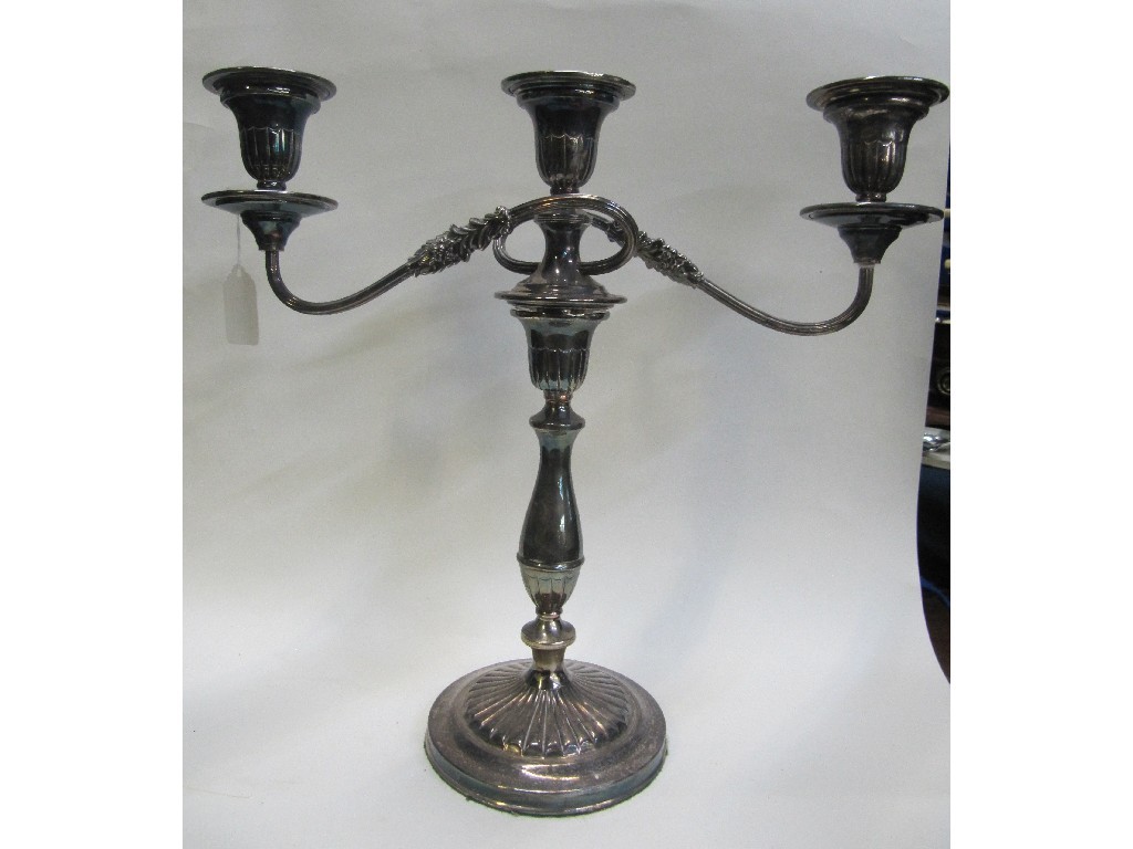 Appraisal: Pair of silver plated three branch candelabra