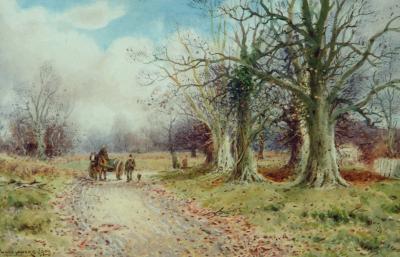 Appraisal: WILLIAM MANNERS Country Lane with figures Horse and Cart and