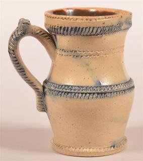 Appraisal: American th Century Stoneware Small Pitcher Rouletting and raised bead