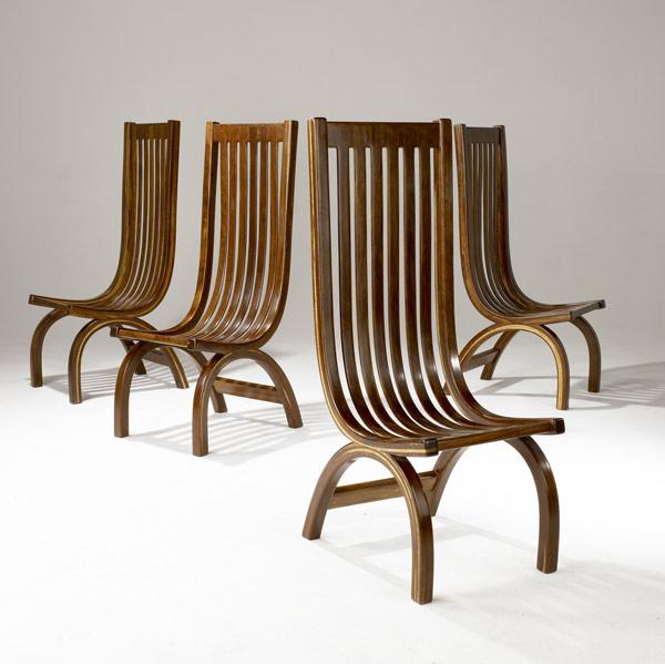 Appraisal: BRAZILIAN Four laminated rosewood high-back side chairs x x