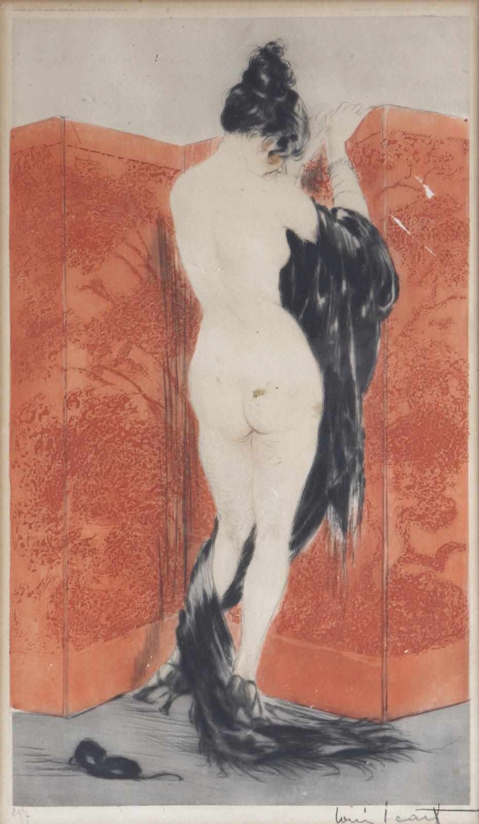 Appraisal: Louis Icart French - Lacquered Screen H C I Etching