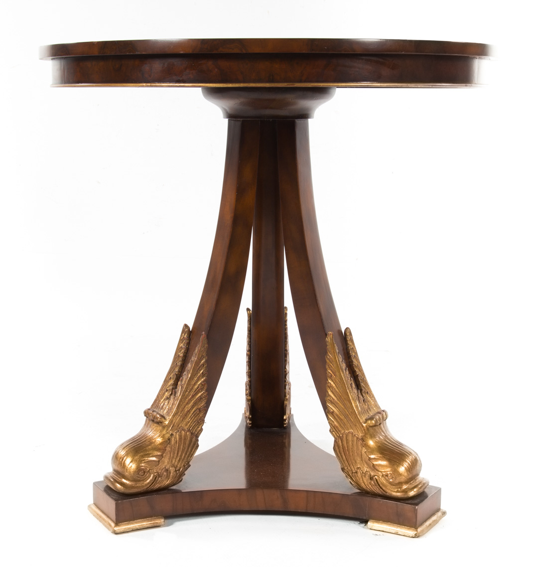 Appraisal: Regency style burl walnut rosewood center table circular banded burl