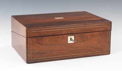 Appraisal: An Antique Traveling Lap Desk The rosewood veneer box measures